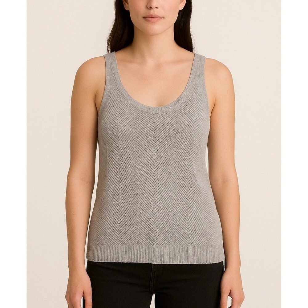 THEORY Hopeswell Tank Top Womens Medium Grey Sleeveless Cotton Cashmere Knit